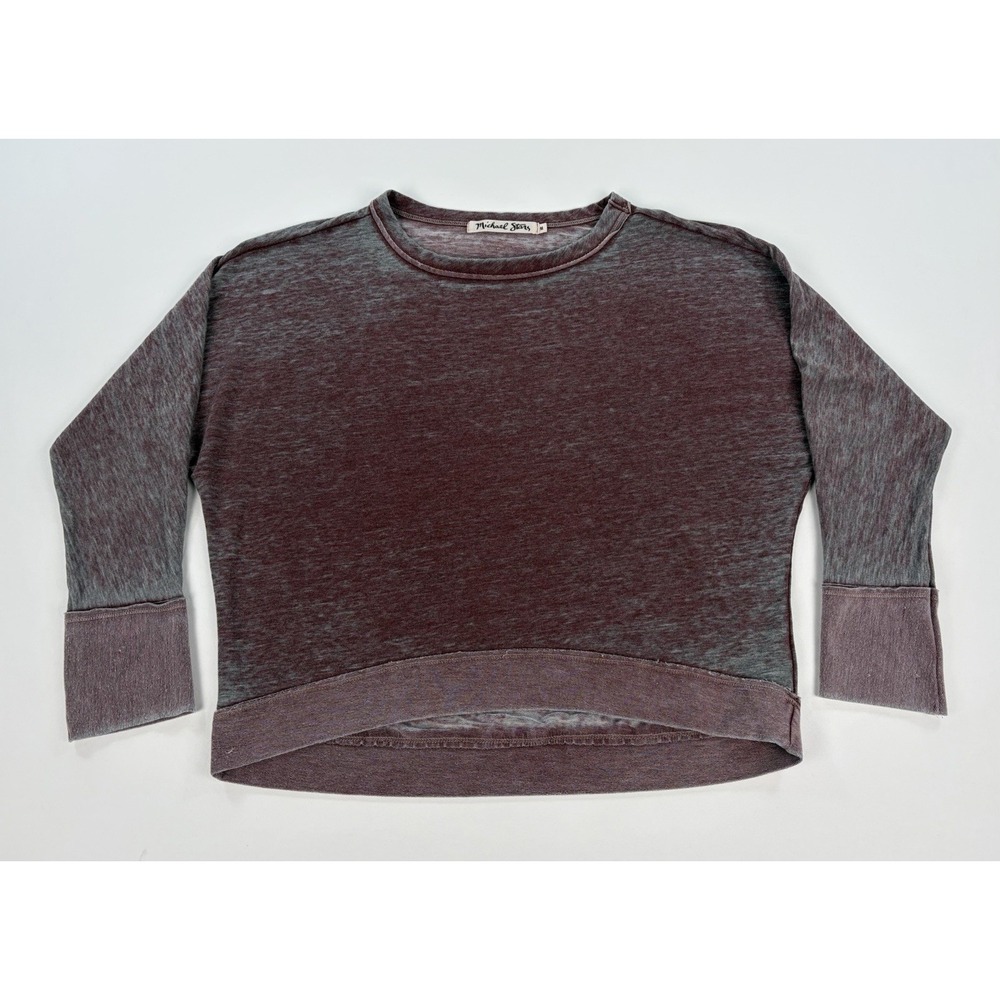 Michael Stars Burnout Sweatshirt Burgundy Gray Relaxed Raw Edge Womens Medium